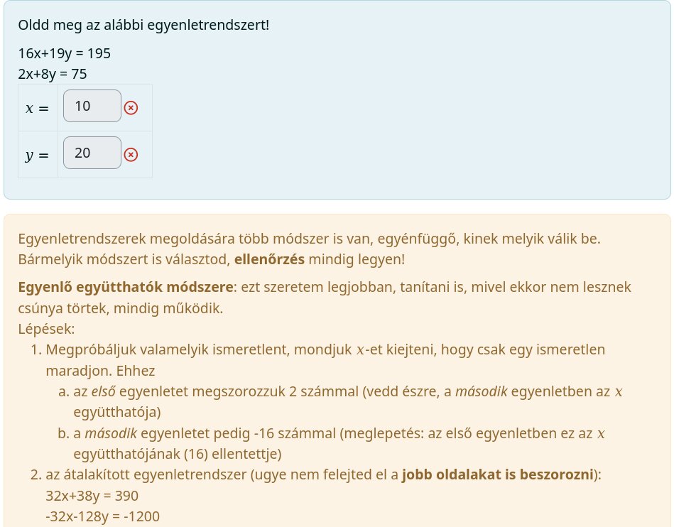 A MatekStream feladatmegoldó felülete részletes, lépésről lépésre követhető megoldással