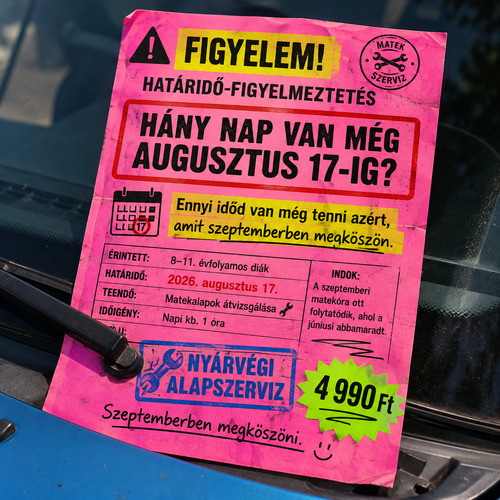 Határidő-figyelmeztetés a Nyárvégi Alapszerviz indulásáról.