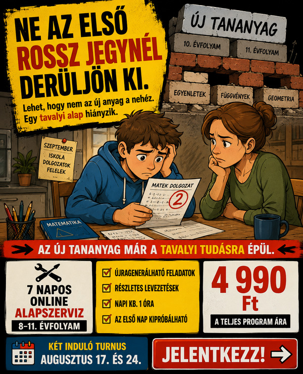 Rajzfilmszerű hirdetés egy diákról és szülőről, akik egy rossz matekdolgozatot néznek.